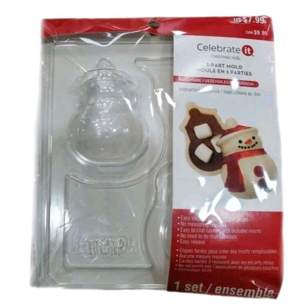 New Celebrate It 3-Part Snowman Hot Cocoa Bomb Mold Christmas Chocolate Baking
